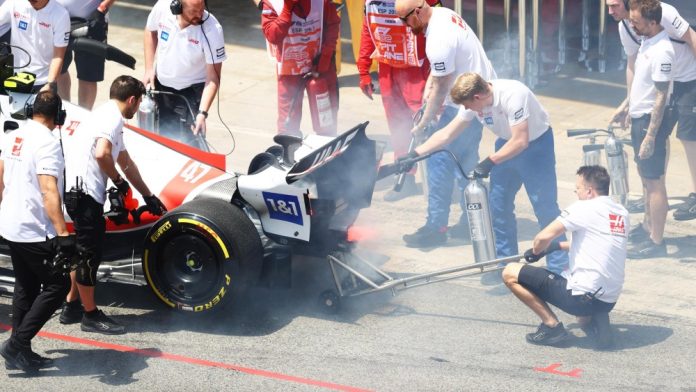 Haas Schumacher Fire Barcelona